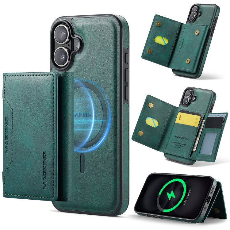 For iPhone 16 DG.MING MAGKING-K2 Series MagSafe RFID Card Bag Detachable Phone Case(Green) - free shipping - PMC Jewellery - Order now!