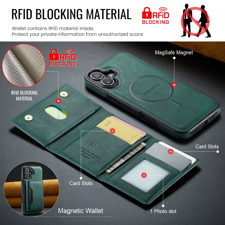 For iPhone 16 DG.MING MAGKING-K2 Series MagSafe RFID Card Bag Detachable Phone Case(Green) - free shipping - PMC Jewellery - Order now!