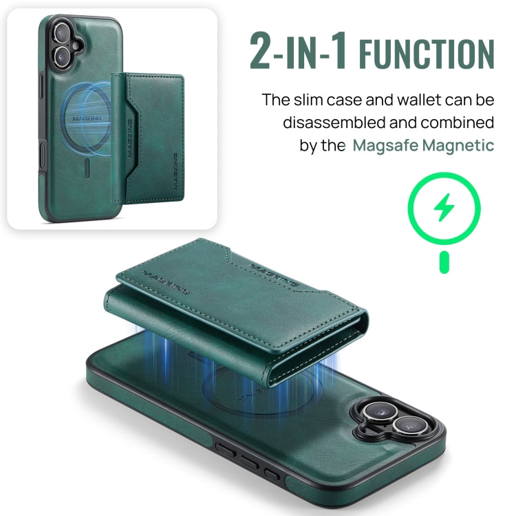 For iPhone 16 DG.MING MAGKING-K2 Series MagSafe RFID Card Bag Detachable Phone Case(Green) - free shipping - PMC Jewellery - Order now!