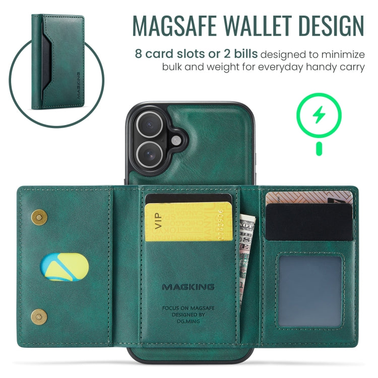 For iPhone 16 DG.MING MAGKING-K2 Series MagSafe RFID Card Bag Detachable Phone Case(Green) - free shipping - PMC Jewellery - Order now!