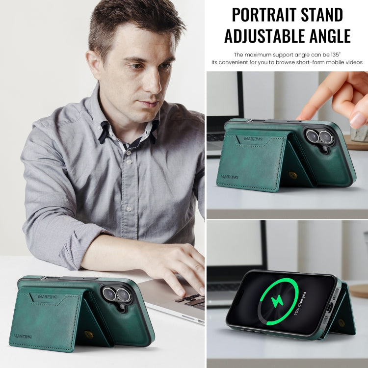For iPhone 16 DG.MING MAGKING-K2 Series MagSafe RFID Card Bag Detachable Phone Case(Green) - free shipping - PMC Jewellery - Order now!