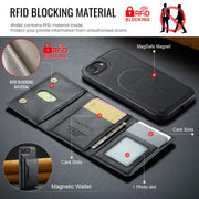 For iPhone 16e DG.MING MAGKING-K2 Series MagSafe RFID Card Bag Detachable Phone Case(Black)