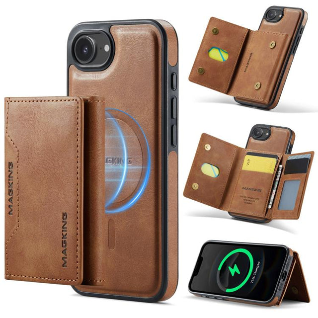 For iPhone 16e DG.MING MAGKING-K2 Series MagSafe RFID Card Bag Detachable Phone Case(Brown)