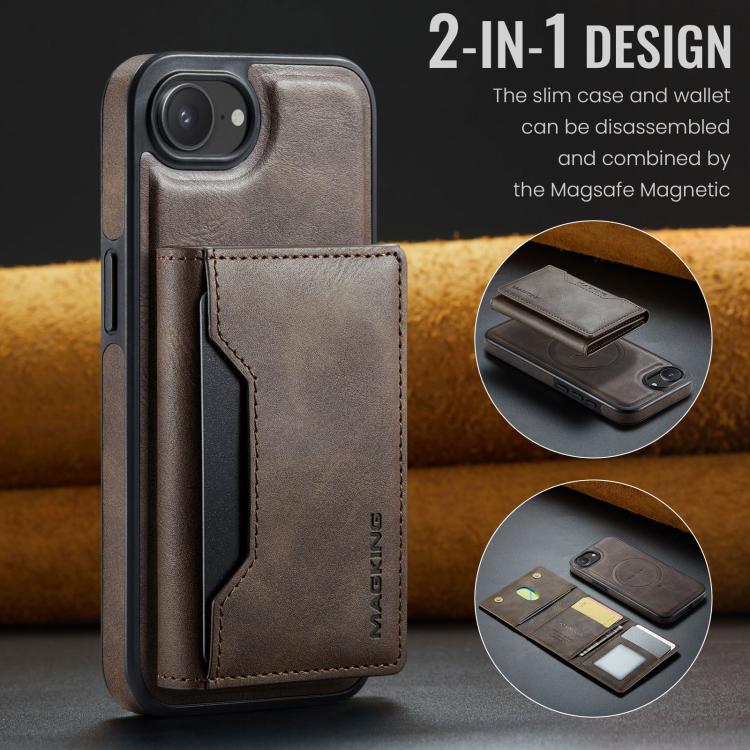 For iPhone 16e DG.MING MAGKING-K2 Series MagSafe RFID Card Bag Detachable Phone Case(Coffee) - free shipping - PMc TechLife - Order now!