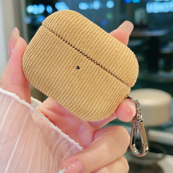 For AirPods Pro Corduroy Cloth Pattern Earphone Protective Case(Khaki)