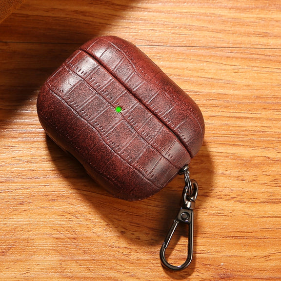 For AirPods Pro Crocodile Texture Earphone Protective Case(Dark Brown)