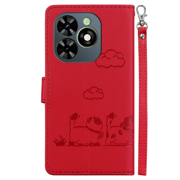 For Tecno Spark Go 2024 / 20 / 20C Cute Cats RFID Leather Phone Case(Red)