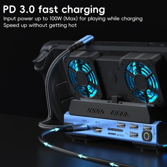 YCE-V279 10 in 1 USB-C Gaming Dock Station Hard Disk Enclosure with Detachable Fan(Blue Black)