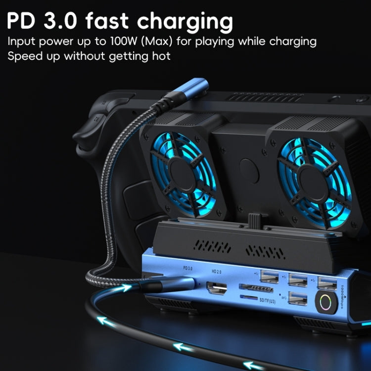YCE-V279 10 in 1 USB-C Gaming Dock Station Hard Disk Enclosure with Detachable Fan(Blue Black)
