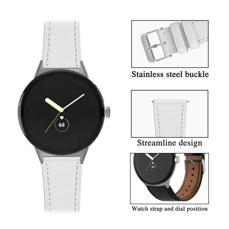 For Google Pixel Watch 3 45mm Round Tail Genuine Leather Watch Band(White)