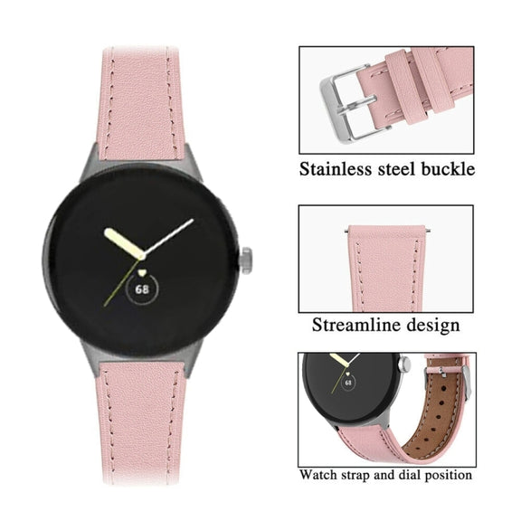 For Google Pixel Watch 3 45mm Round Tail Genuine Leather Watch Band(Pink)