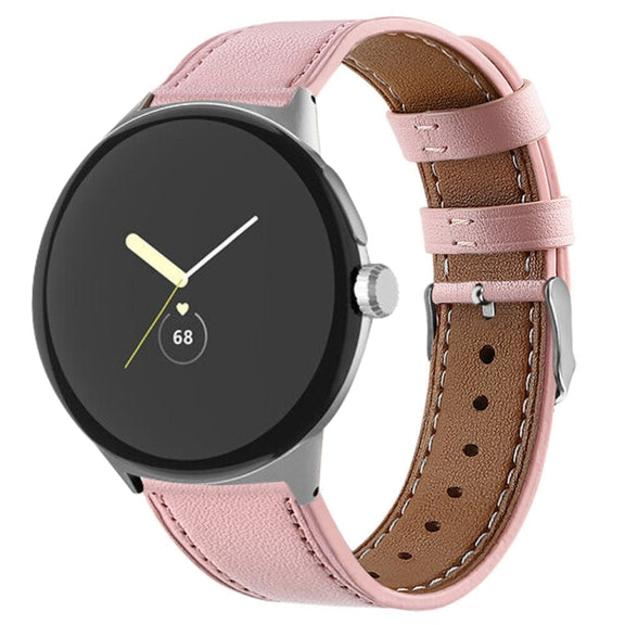 For Google Pixel Watch 3 45mm Round Tail Genuine Leather Watch Band(Pink)