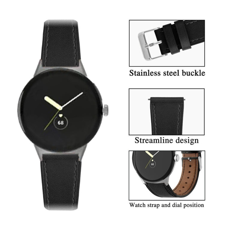 For Google Pixel Watch 3 45mm Round Tail Genuine Leather Watch Band(Black)