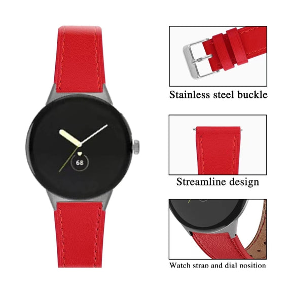 For Google Pixel Watch 3 45mm Round Tail Genuine Leather Watch Band(Red)