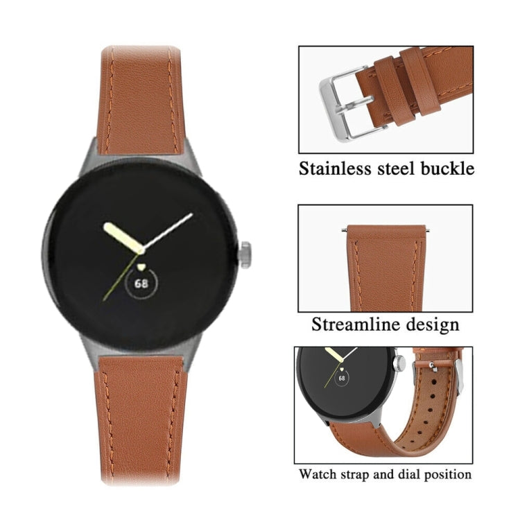 For Google Pixel Watch 3 45mm Round Tail Genuine Leather Watch Band(Brown)
