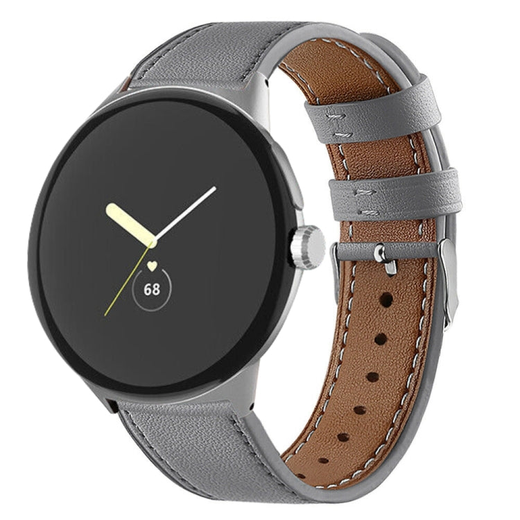 For Google Pixel Watch 3 45mm Round Tail Genuine Leather Watch Band(Grey) - free shipping - PMc TechLife - Order now!