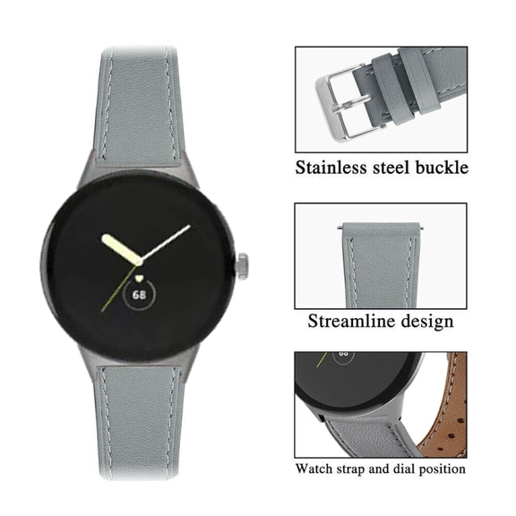 For Google Pixel Watch 3 45mm Round Tail Genuine Leather Watch Band(Grey)