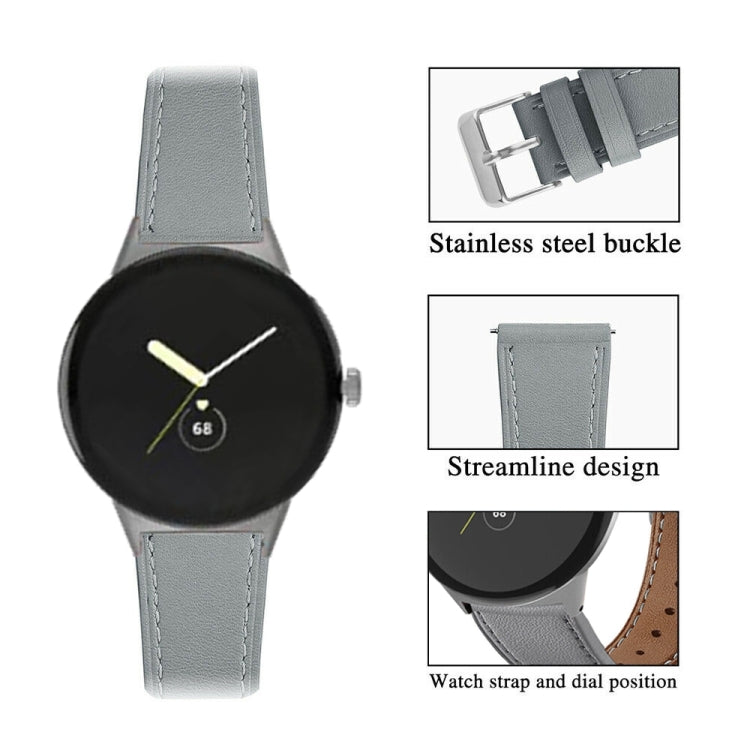 For Google Pixel Watch 3 45mm Round Tail Genuine Leather Watch Band(Grey)