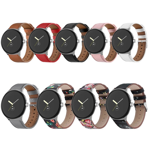 For Google Pixel Watch 3 45mm Round Tail Genuine Leather Watch Band(White)