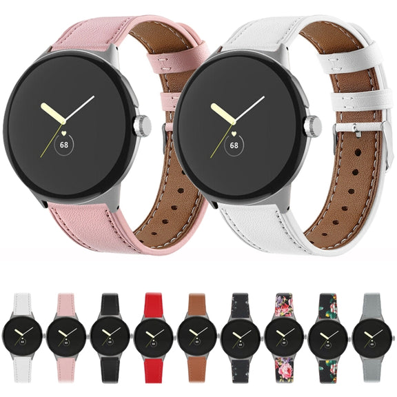 For Google Pixel Watch 3 45mm Round Tail Genuine Leather Watch Band(White)