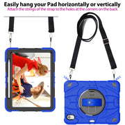 For iPad Air 11 2024 / 10.9 2022 Bat Hand Grip Turntable Stand Tablet Case(Blue Black)