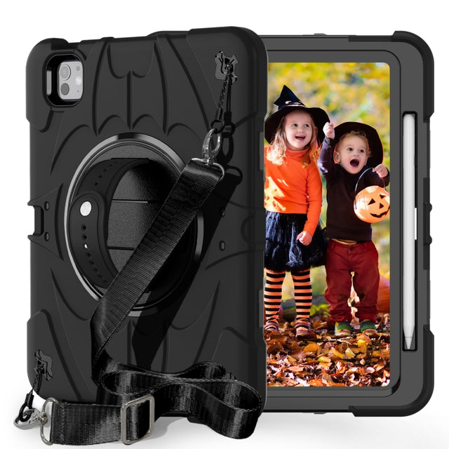 For iPad Pro 11 2024 Bat Hand Grip Turntable Stand Tablet Case(Black)