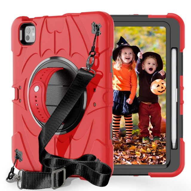 For iPad Pro 11 2024 Bat Hand Grip Turntable Stand Tablet Case(Red Black)