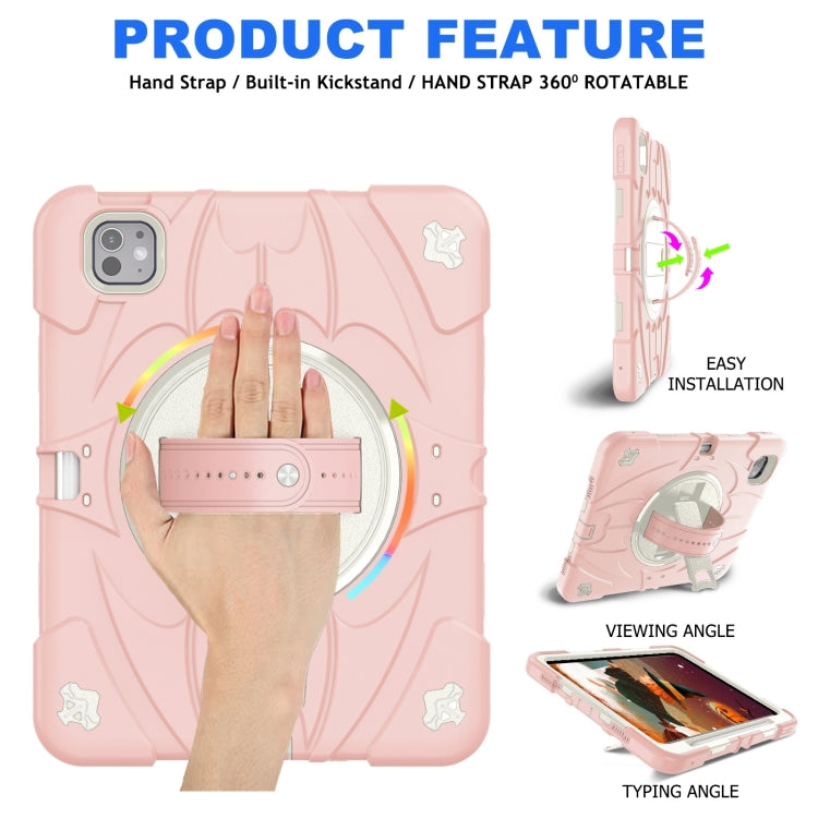 For iPad Pro 11 2024 Bat Hand Grip Turntable Stand Tablet Case(Pink White) - free shipping - PMC Jewellery - Order now!