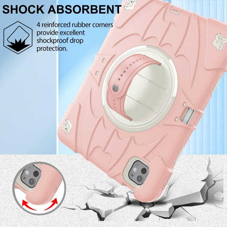 For iPad Pro 11 2024 Bat Hand Grip Turntable Stand Tablet Case(Pink White) - free shipping - PMC Jewellery - Order now!