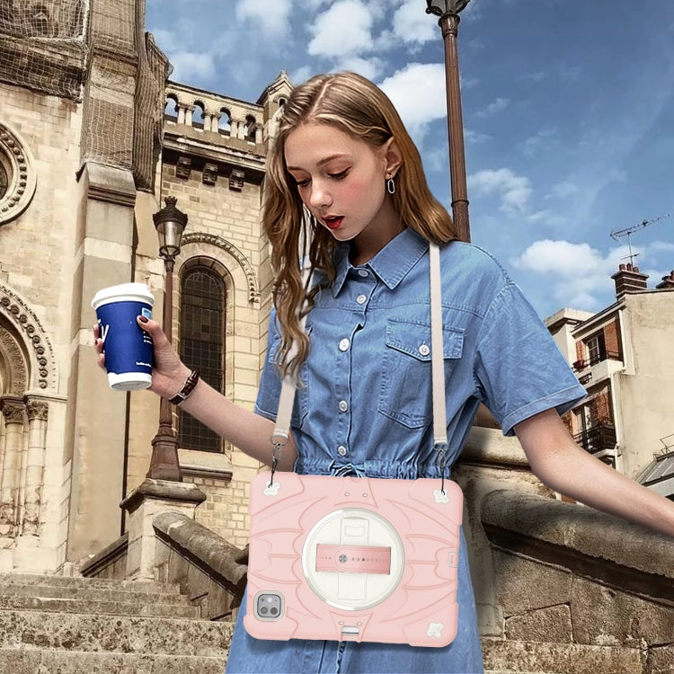 For iPad Pro 11 2024 Bat Hand Grip Turntable Stand Tablet Case(Pink White) - free shipping - PMC Jewellery - Order now!