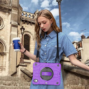 For iPad 10th Gen 10.9 2022 Bat Hand Grip Turntable Stand Tablet Case(Purple Black)