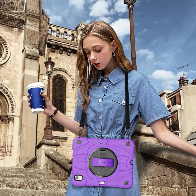 For iPad 10th Gen 10.9 2022 Bat Hand Grip Turntable Stand Tablet Case(Purple Black)