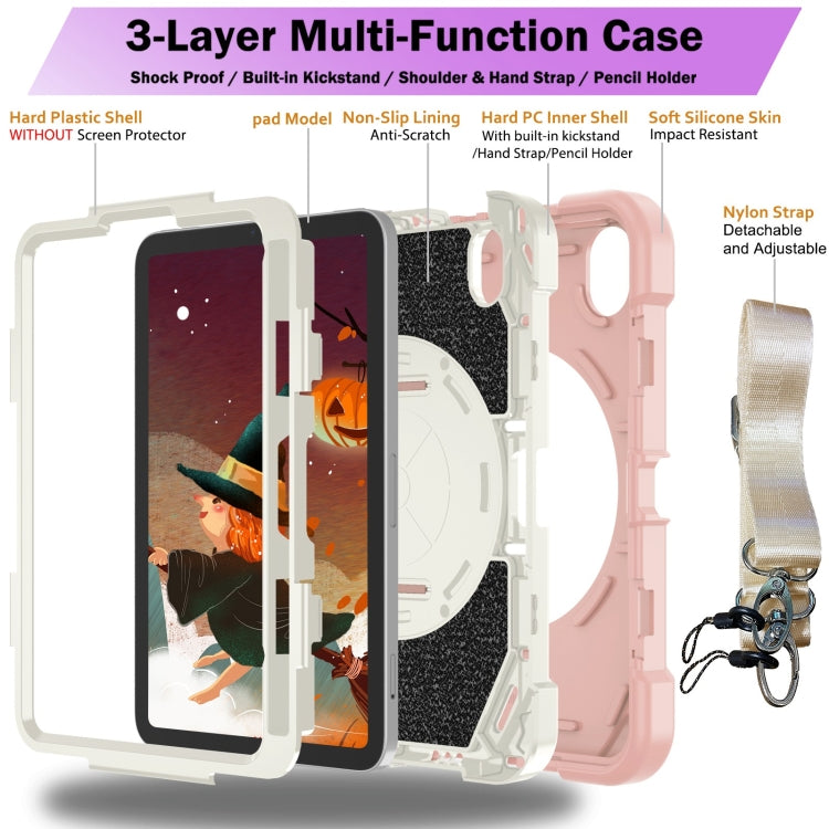 For iPad mini 6 / mini 2024 Bat Hand Grip Turntable Stand Tablet Case(Pink White) - iPad mini 6 Cases by PMC Jewellery | Online Shopping South Africa | PMC Jewellery | Buy Now Pay Later Mobicred