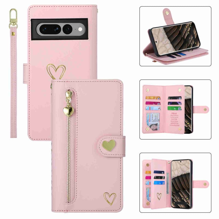 For Google Pixel 7 Pro POLA Love Multi-Card Slots Zipper Wallet Leather Phone Case(Pink) - Google Cases by POLA | Online Shopping South Africa | PMC TechLife | Buy Now Pay Later Mobicred