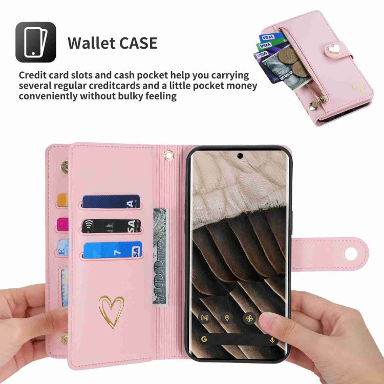 For Google Pixel 7 Pro POLA Love Multi-Card Slots Zipper Wallet Leather Phone Case(Pink) - Google Cases by POLA | Online Shopping South Africa | PMC TechLife | Buy Now Pay Later Mobicred