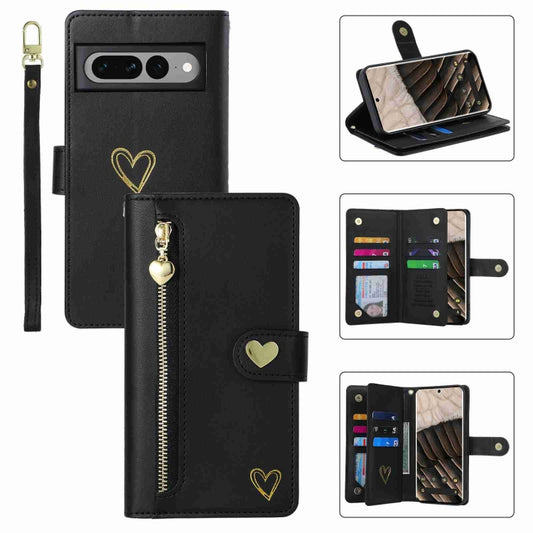 For Google Pixel 7 Pro POLA Love Multi-Card Slots Zipper Wallet Leather Phone Case(Black) - free shipping - PMC Jewellery - Order now!