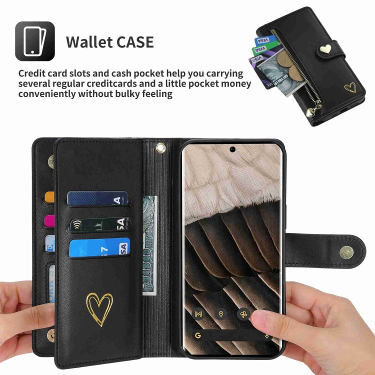 For Google Pixel 7 Pro POLA Love Multi-Card Slots Zipper Wallet Leather Phone Case(Black) - free shipping - PMC Jewellery - Order now!