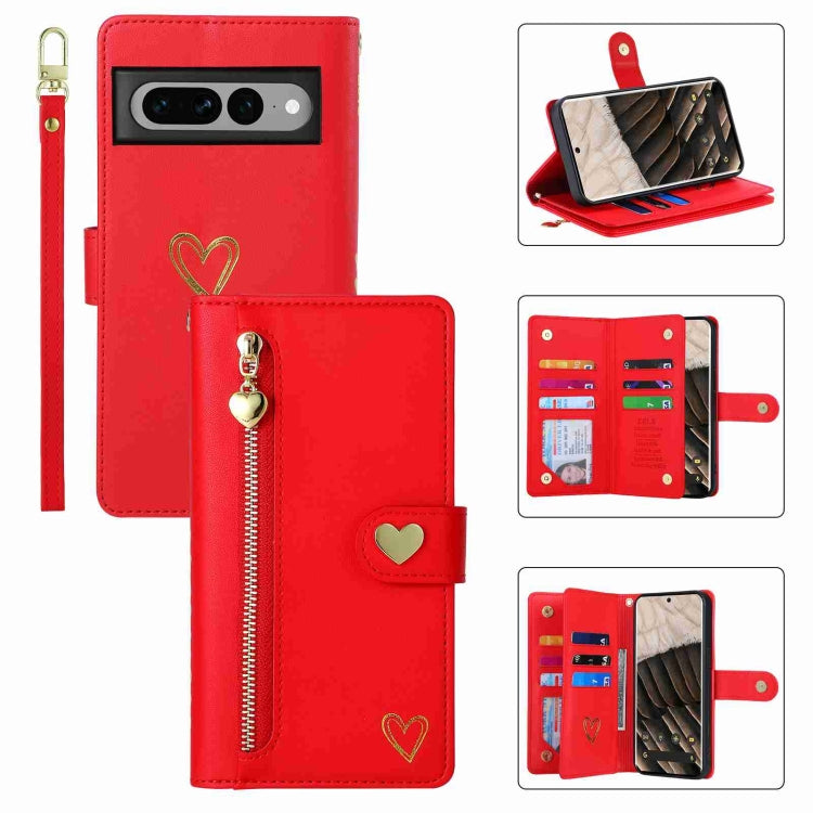 For Google Pixel 7 Pro POLA Love Multi-Card Slots Zipper Wallet Leather Phone Case(Red) - free shipping - PMC TechLife - Order now!