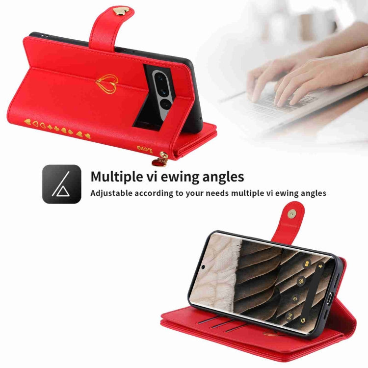 For Google Pixel 7 Pro POLA Love Multi-Card Slots Zipper Wallet Leather Phone Case(Red) - free shipping - PMC TechLife - Order now!