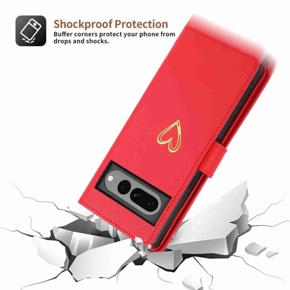 For Google Pixel 7 Pro POLA Love Multi-Card Slots Zipper Wallet Leather Phone Case(Red)
