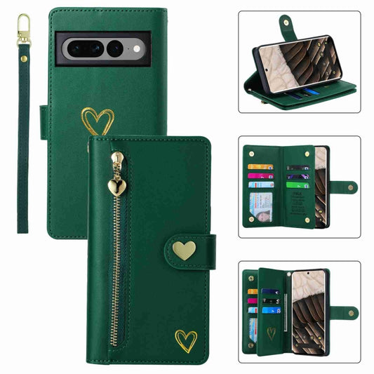 For Google Pixel 7 Pro POLA Love Multi-Card Slots Zipper Wallet Leather Phone Case(Dark Green) - free shipping - PMC Jewellery - Order now!