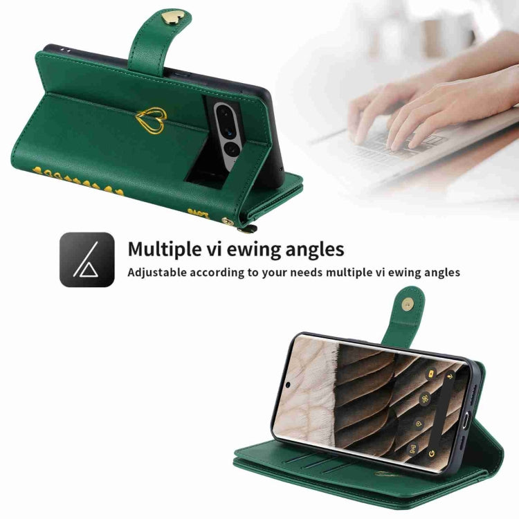For Google Pixel 7 Pro POLA Love Multi-Card Slots Zipper Wallet Leather Phone Case(Dark Green)