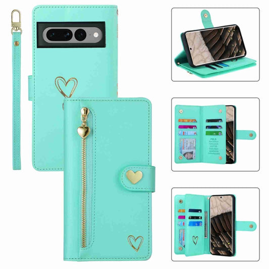For Google Pixel 7 Pro POLA Love Multi-Card Slots Zipper Wallet Leather Phone Case(Light Green) - free shipping - PMC Jewellery - Order now!