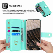 For Google Pixel 7 Pro POLA Love Multi-Card Slots Zipper Wallet Leather Phone Case(Light Green)