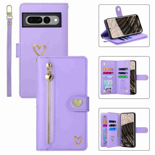 For Google Pixel 7 Pro POLA Love Multi-Card Slots Zipper Wallet Leather Phone Case(Purple) - Google Cases by POLA | Online Shopping South Africa | PMC Jewellery | Buy Now Pay Later Mobicred