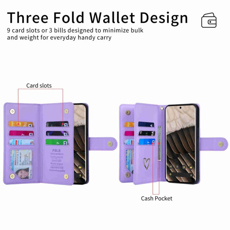 For Google Pixel 7 Pro POLA Love Multi-Card Slots Zipper Wallet Leather Phone Case(Purple)