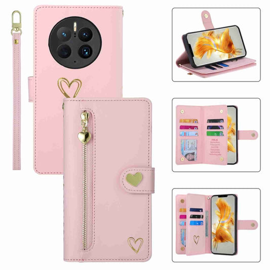 For Huawei Mate 50 Pro POLA Love Multi-Card Slots Zipper Wallet Leather Phone Case(Pink) - free shipping - PMC Jewellery - Order now!