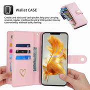 For Huawei Mate 50 Pro POLA Love Multi-Card Slots Zipper Wallet Leather Phone Case(Pink)