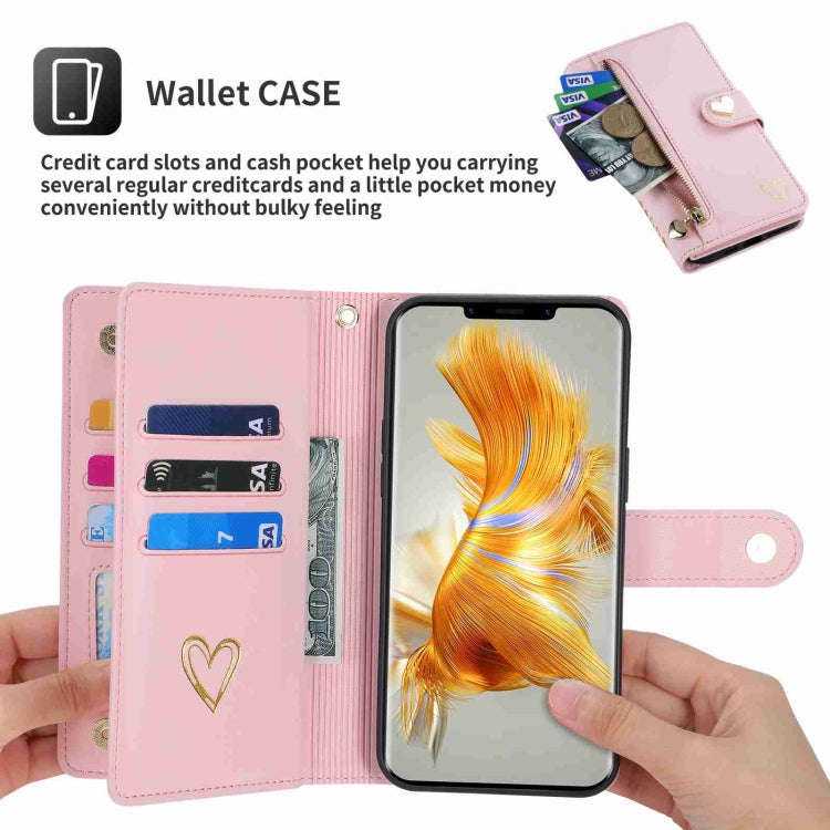 For Huawei Mate 50 Pro POLA Love Multi-Card Slots Zipper Wallet Leather Phone Case(Pink)