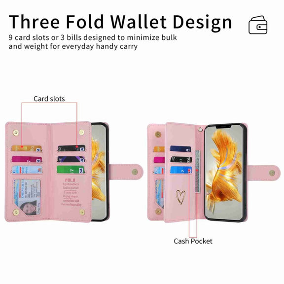For Huawei Mate 50 Pro POLA Love Multi-Card Slots Zipper Wallet Leather Phone Case(Pink)